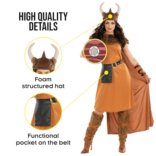 fun shack Adult Viking Costume Women Warrior, Medieval Barbarian Outfit for Women, Historical Warrior Dress, Small - Image 3
