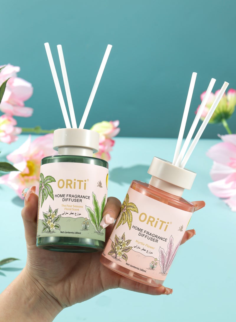 ORiTi 2 قطع موزع عطر زهور 180 مل زيت أساسي طبيعي سائل، ديكور منزلي رومانسي برائحة منعشة من النباتات، زجاجة بلاستيكية لسهولة الحمل، عطر منزلي، تعبئة أنيقة، بلاستيك متين - Image 1