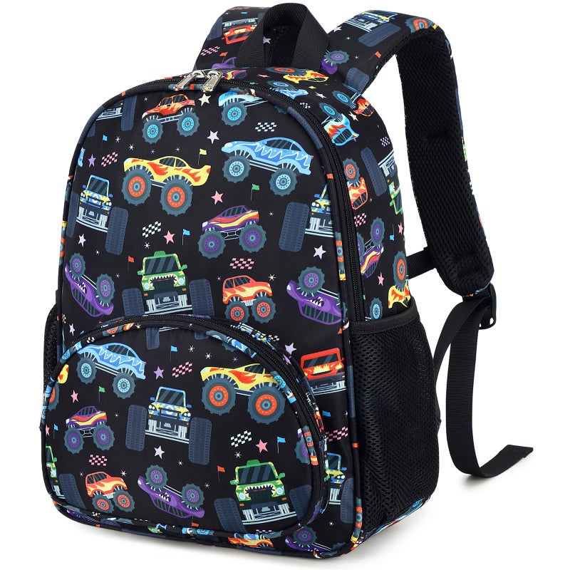 LOIDOU Toddler Backpack Boys 15 Inch Kids Preschool Kindergarten School Backpack Book Bag for Daycare Nursery Travel (Black Vehicle) - Image 1