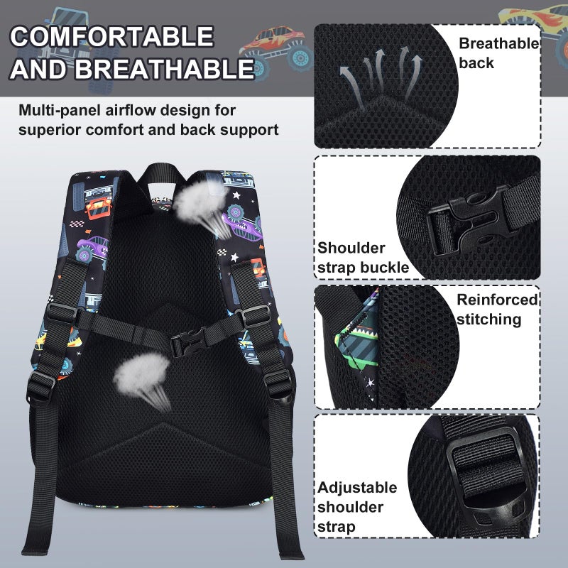 LOIDOU Toddler Backpack Boys 15 Inch Kids Preschool Kindergarten School Backpack Book Bag for Daycare Nursery Travel (Black Vehicle) - Image 3