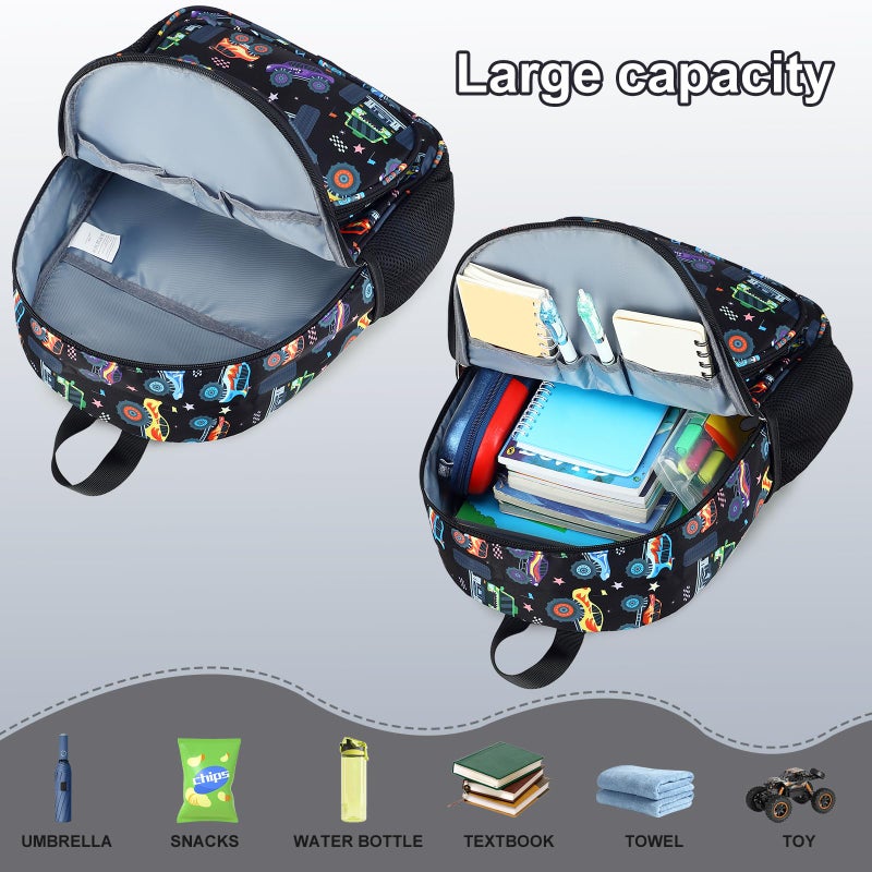 LOIDOU Toddler Backpack Boys 15 Inch Kids Preschool Kindergarten School Backpack Book Bag for Daycare Nursery Travel (Black Vehicle) - Image 4