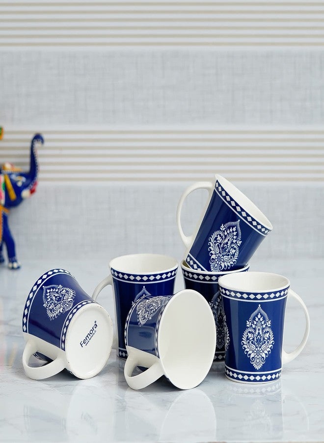 Femora Indian Ceramic Handmade Blue Block Print Tea Cups, Coffee Mugs, 160 ml, 6 Pcs Set - Image 4