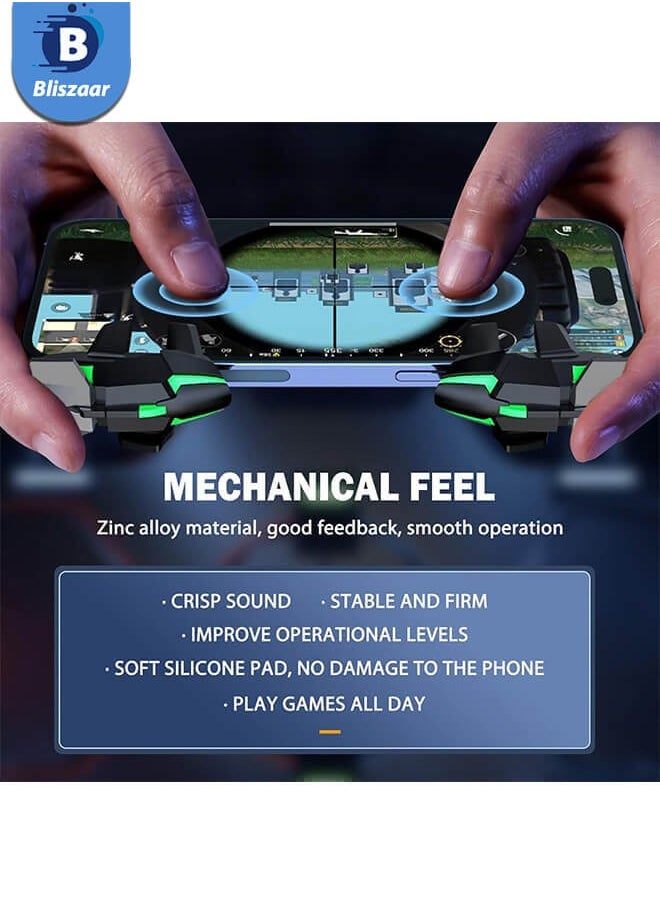 Bliszaar - Mobile Game Controller Trigger, PUBG Accessories 6 Finger Trigger, High Sensitivity and 4 Metal Button, Non-slip and Human Body Design with 2 Finger Sleeves - Image 1