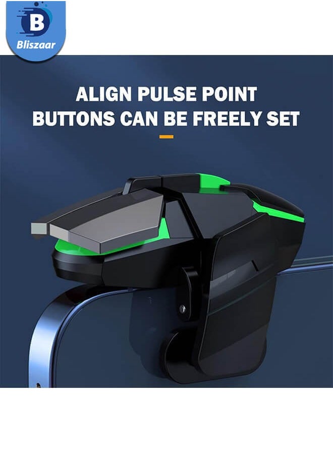 Bliszaar - Mobile Game Controller Trigger, PUBG Accessories 6 Finger Trigger, High Sensitivity and 4 Metal Button, Non-slip and Human Body Design with 2 Finger Sleeves - Image 1
