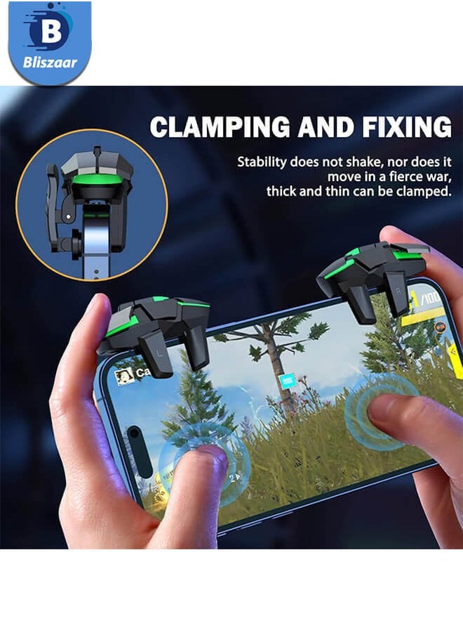 Bliszaar - Mobile Game Controller Trigger, PUBG Accessories 6 Finger Trigger, High Sensitivity and 4 Metal Button, Non-slip and Human Body Design with 2 Finger Sleeves - Image 1