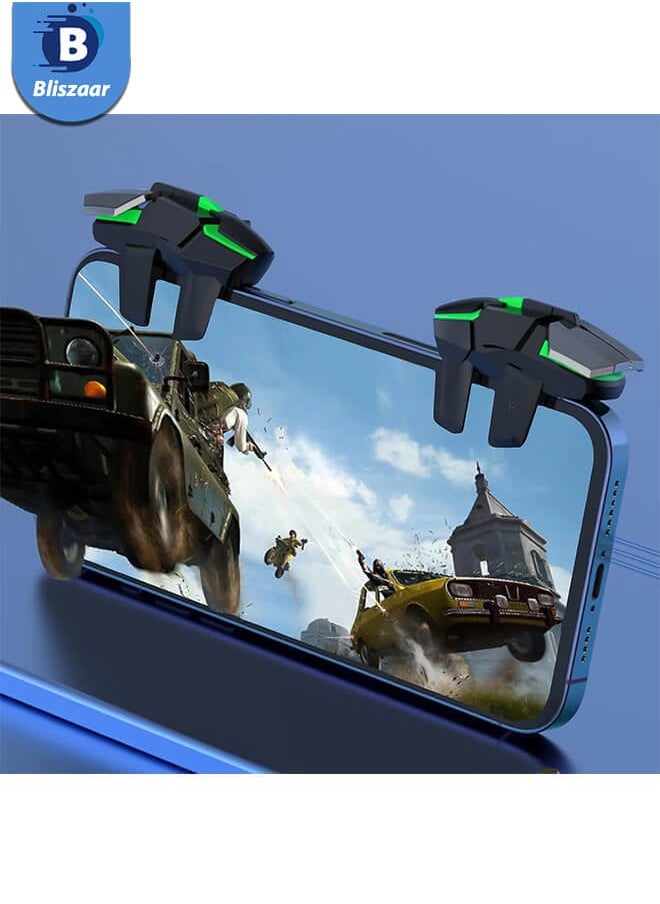 Bliszaar - Mobile Game Controller Trigger, PUBG Accessories 6 Finger Trigger, High Sensitivity and 4 Metal Button, Non-slip and Human Body Design with 2 Finger Sleeves - Image 1