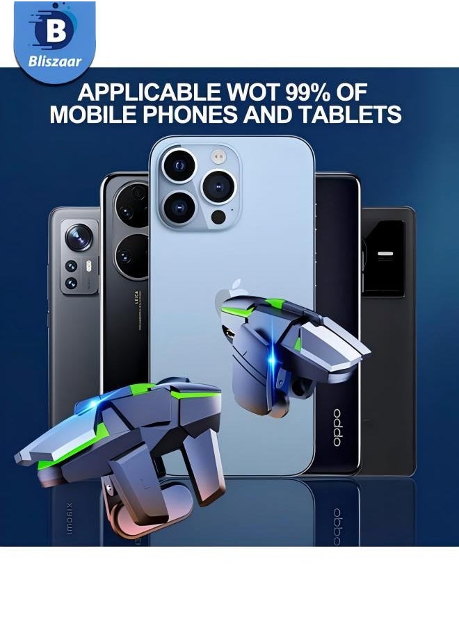 Bliszaar - Mobile Game Controller Trigger, PUBG Accessories 6 Finger Trigger, High Sensitivity and 4 Metal Button, Non-slip and Human Body Design with 2 Finger Sleeves - Image 1