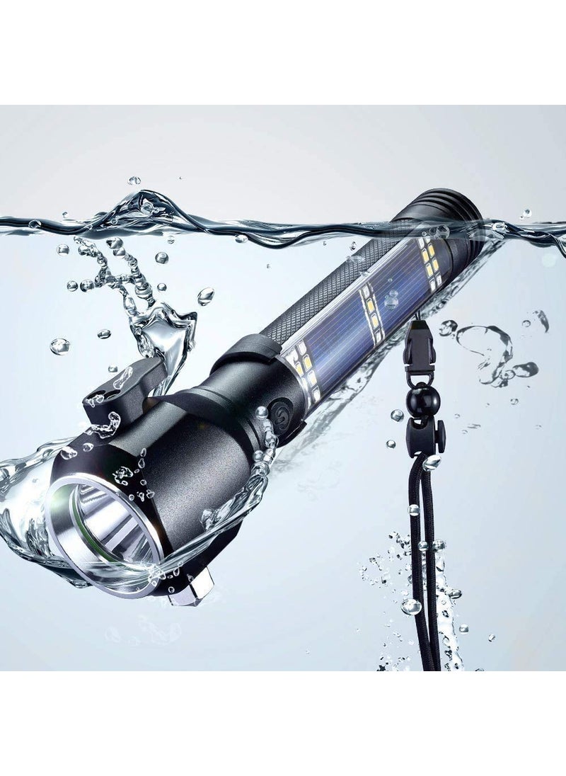 Krupanidhi Krupanidhi Solar Torch Light High Power Long Distance Rechargeable 7 Modes Emergency Tool with Window Breaker Seat Belt Cutter Compass for Camping Hiking  - Image 1