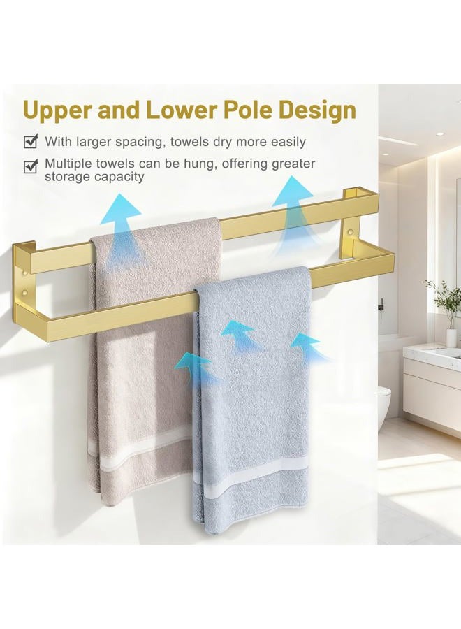TNOMS Double Towel Bar,Towel Rack for Bathroom Stainless Steel Wall-Mounted Bathroom Hardware Accessories Brushed Gold 32 Inch - Image 2