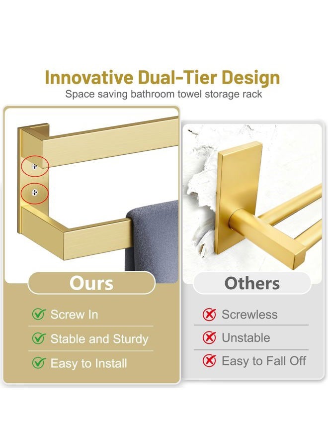 TNOMS Double Towel Bar,Towel Rack for Bathroom Stainless Steel Wall-Mounted Bathroom Hardware Accessories Brushed Gold 32 Inch - Image 5