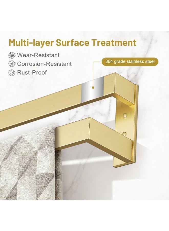 TNOMS Double Towel Bar,Towel Rack for Bathroom Stainless Steel Wall-Mounted Bathroom Hardware Accessories Brushed Gold 32 Inch - Image 4