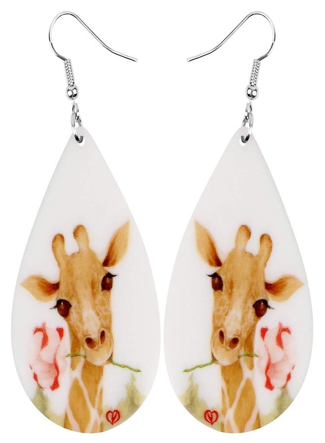NEWEI Acrylic Lightweight Flower Jungle Giraffe Earrings Big Teardrop Dangle Funny Animal Jewelry For Women Charm Gift - Image 1