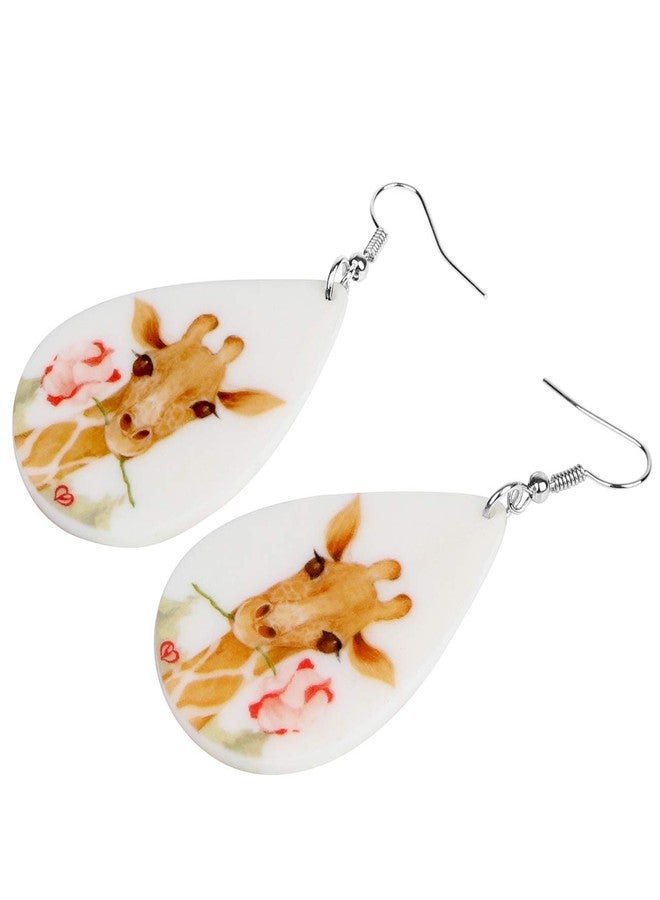 NEWEI Acrylic Lightweight Flower Jungle Giraffe Earrings Big Teardrop Dangle Funny Animal Jewelry For Women Charm Gift - Image 3