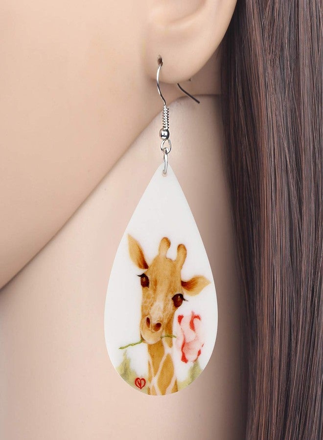 NEWEI Acrylic Lightweight Flower Jungle Giraffe Earrings Big Teardrop Dangle Funny Animal Jewelry For Women Charm Gift - Image 2