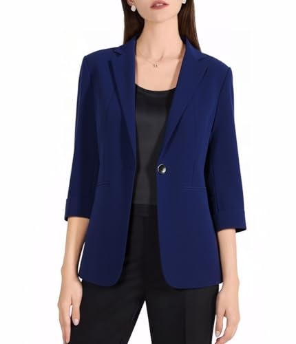 Beninos Womens Blazers 3/4 Sleeve Lightweight Office Work Blazer Jacket (1906 Blue, XL) - Image 4