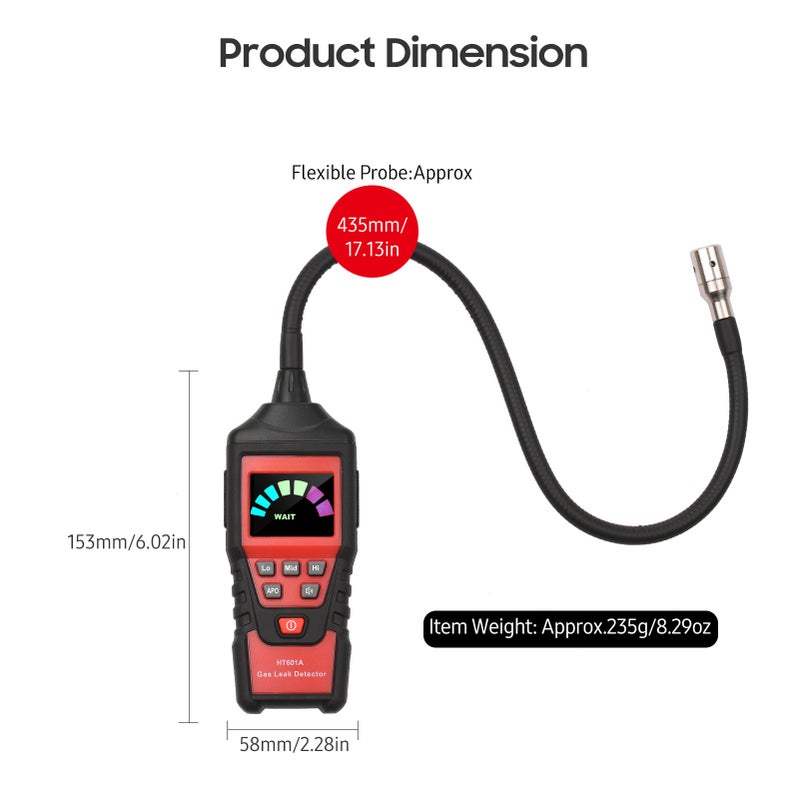 HABOTEST Portable Gas Analyzer HT601A Household Gas Leak Detector Gases Detector PPM Meter Methane Concentration Alarm Instrument - Image 5