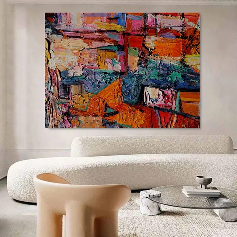 ماركتنا لوحة قماشية بتصميم الفن التشكيلي مع برواز مجوف مقاس (90×60) قطعة واحدة - Image 2