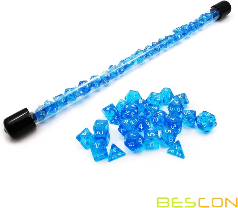 Bescon 28pcs Translucent Blue Mini Polyhedral Dice Set in Tube, for Dungeons and Dragons RPG Dice 4X7pcs,Mini Gem Blue Dice Set - Image 4