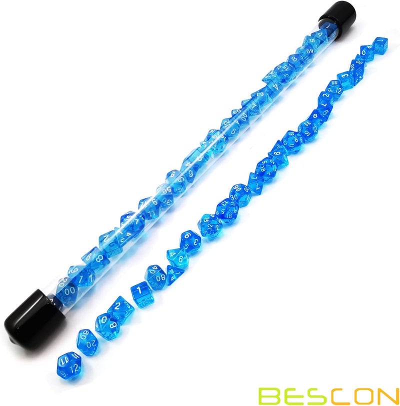 Bescon 28pcs Translucent Blue Mini Polyhedral Dice Set in Tube, for Dungeons and Dragons RPG Dice 4X7pcs,Mini Gem Blue Dice Set - Image 2