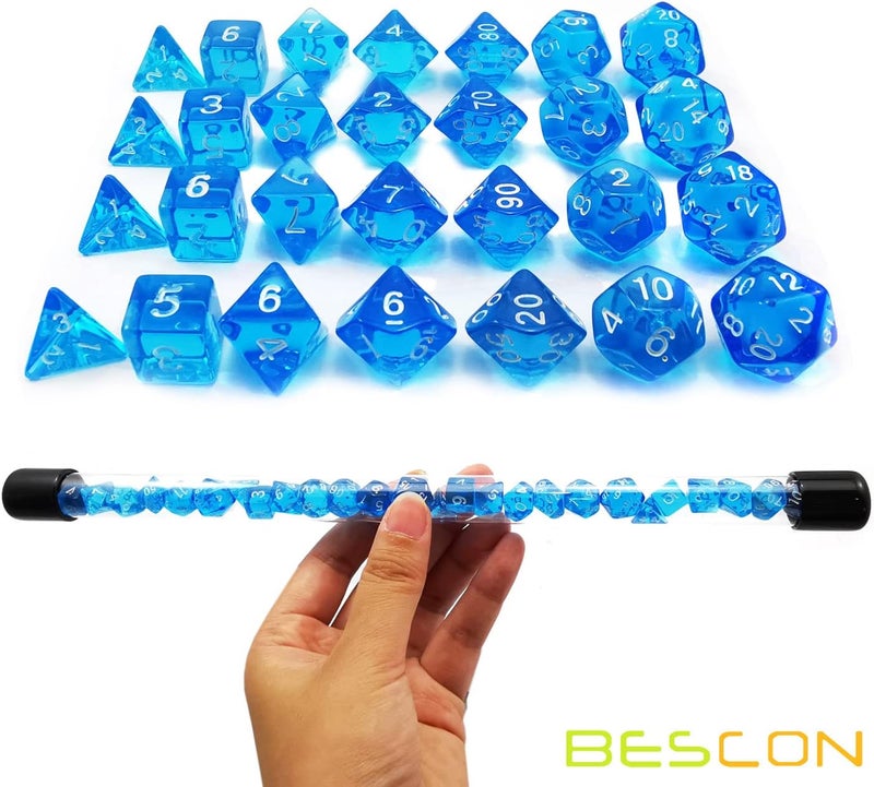 Bescon 28pcs Translucent Blue Mini Polyhedral Dice Set in Tube, for Dungeons and Dragons RPG Dice 4X7pcs,Mini Gem Blue Dice Set - Image 3