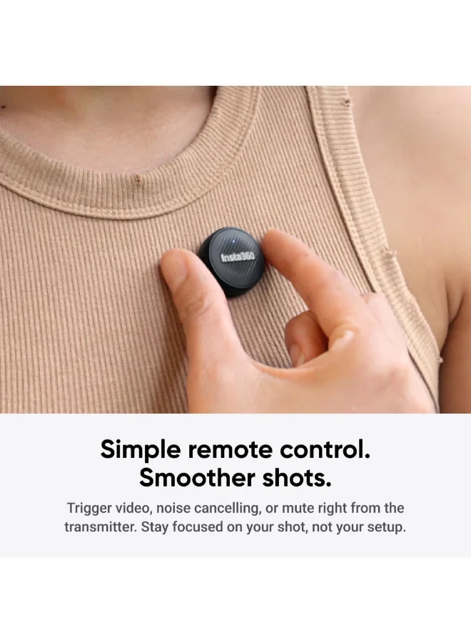 انستا 360 Mic Air Transmitter + Receiver | Compact Tx & Rx, 10 Hrs Battery Life, Omnidirectional, Crystal-Clear Audio, 300m Wireless Range, Magnetic Clip-On & Pendant, for X5 & Ace Pro 2 - Black