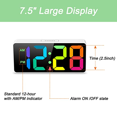 Welgo 7.5 Inches Large Digital Alarm Clock for Seniors & Kids, 0-100% Dimmable Display, USB Charging Port, Adjustable Volume, Easy Operation, Snooze, Outlet Powered for Bedroom - Image 2