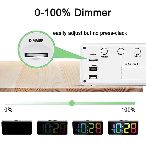 Welgo 7.5 Inches Large Digital Alarm Clock for Seniors & Kids, 0-100% Dimmable Display, USB Charging Port, Adjustable Volume, Easy Operation, Snooze, Outlet Powered for Bedroom - Image 3