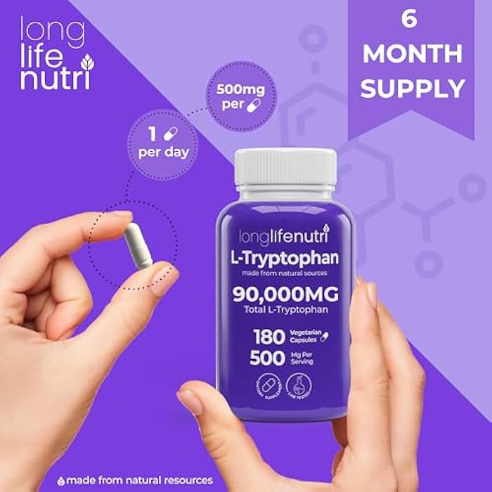 LongLifeNutri L-Tryptophan 500mg - 180 Veggie Capsules, 6 Month Supply - Natural Sleep Aid and Mood Stability Support for Serotonin Balance - Lab Tested, Made in USA, Non-GMO - Image 5