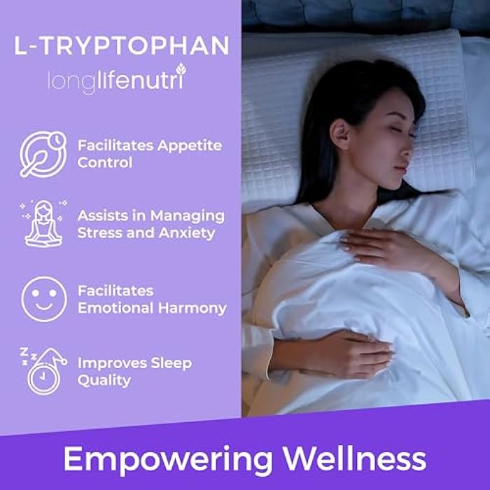 LongLifeNutri L-Tryptophan 500mg - 180 Veggie Capsules, 6 Month Supply - Natural Sleep Aid and Mood Stability Support for Serotonin Balance - Lab Tested, Made in USA, Non-GMO - Image 4