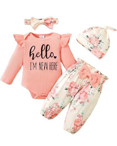 Yvowming Newborn Infant Baby Girl Clothes Outfits Rib Romper Floral Pants with Headband Winter Clothing Set - Image 1