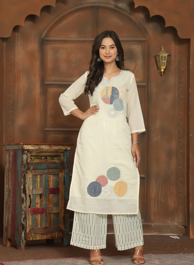 Studio blue Ivory Printed Three-Piece Set with Dupatta