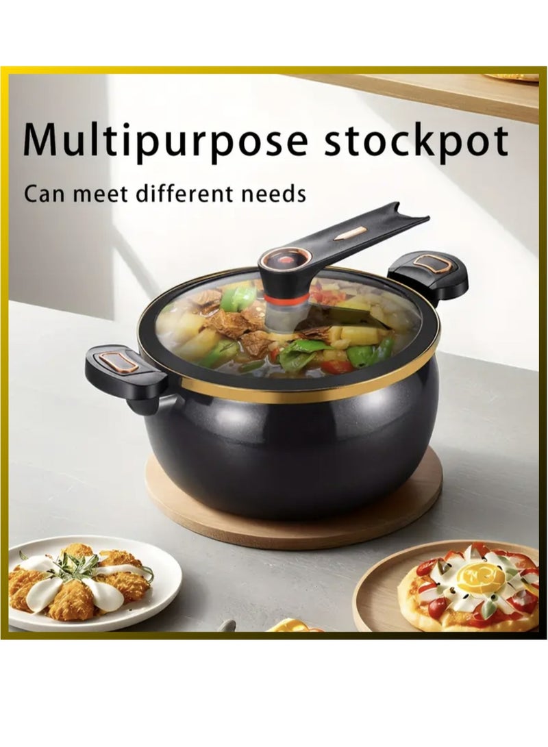 تمر (فاكهة) مقلاة صلصة سيراميك مغلفة غير لاصقة بغطاء وعاء فخار أسود مع مقابض ملتوية وقفل ، طباخ ضغط صغير وعاء مخزون متعدد الاستخدامات مع غطاء ، قدور تعليب حساء كبيرة القاع ، وعاء يغلي (أسود ، 6.2 كوارت) - Image 1