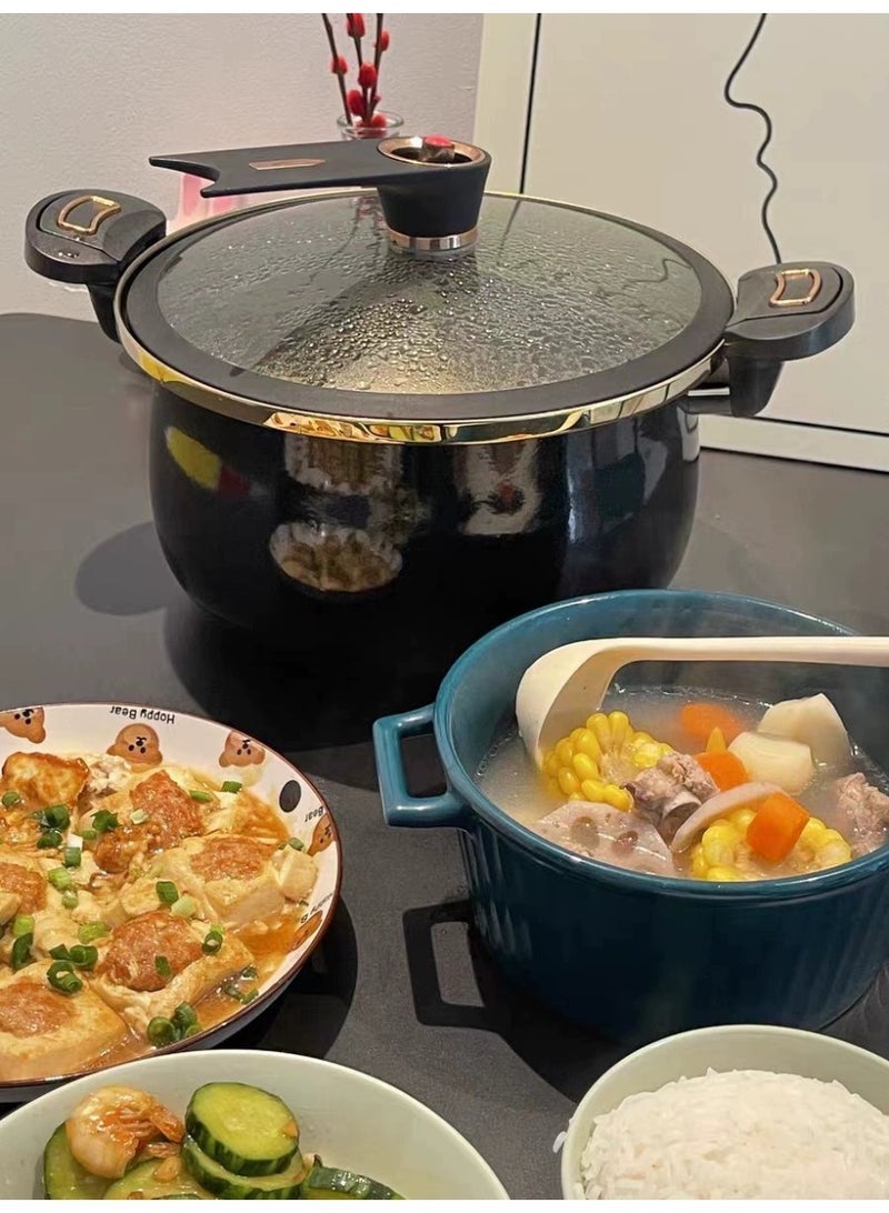 تمر (فاكهة) مقلاة صلصة سيراميك مغلفة غير لاصقة بغطاء وعاء فخار أسود مع مقابض ملتوية وقفل ، طباخ ضغط صغير وعاء مخزون متعدد الاستخدامات مع غطاء ، قدور تعليب حساء كبيرة القاع ، وعاء يغلي (أسود ، 6.2 كوارت) - Image 5