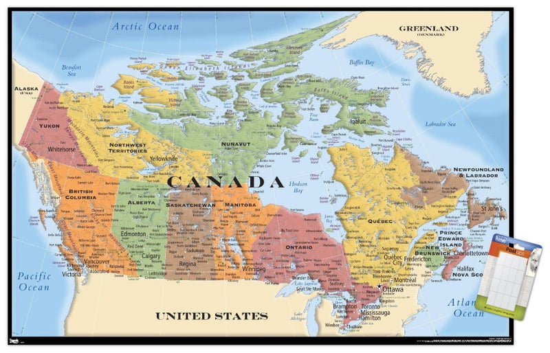 Trends International Map-Canada Wall Poster, 22.375" x 34", No Frame, Poster & Mount Bundle for Kids Room - Image 1