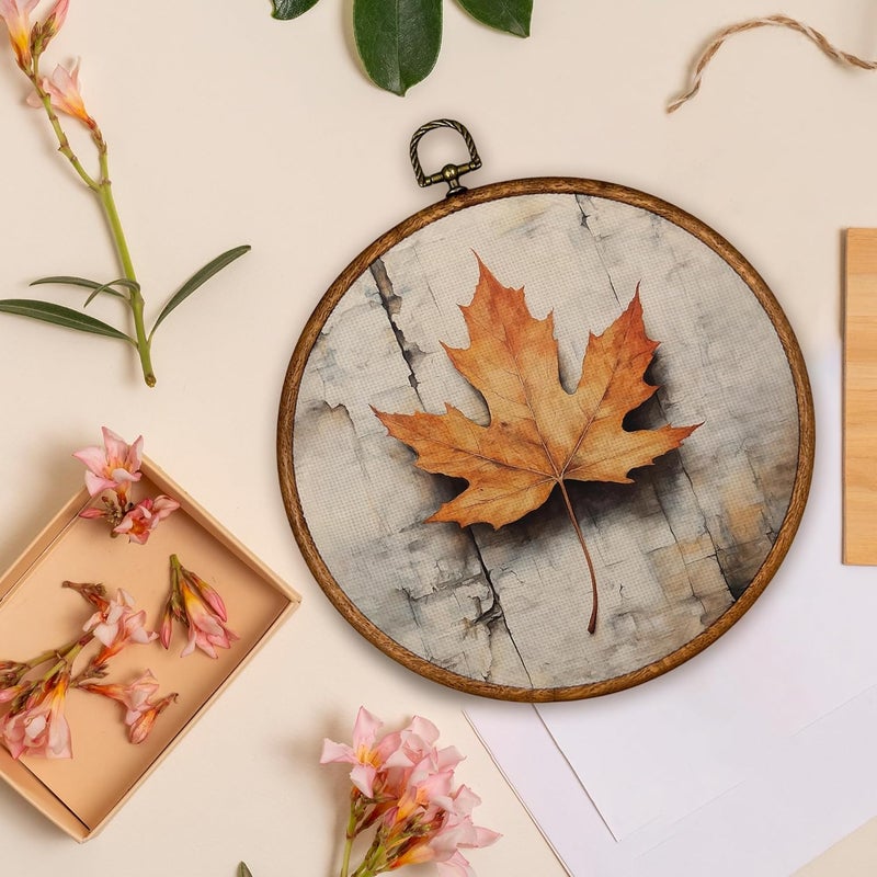 BCUANGD Vintage Fall Round Wall Art Decor - Retro Autumn Moody Maple Leaf Wall Art Canvas Frame Artwork Prints, Rustic Cottagecore Nature Round Wall Hanging Decorations for Farmhouse Home, 10"x10" - Image 4