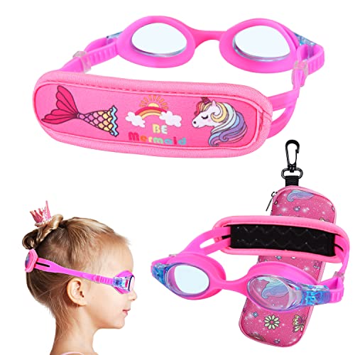 RUIGAO Kids Swim Goggles Age 2-6, Toddler Goggles No Hair Pull,UV Protection/Anti Fog/Padded HeadBand (1PK Kids - Pink Mermaid) - Image 1