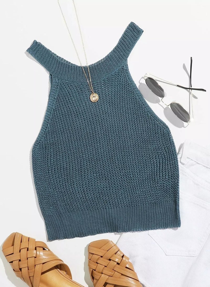 Halterneck Solid Knit Top  - Image 1