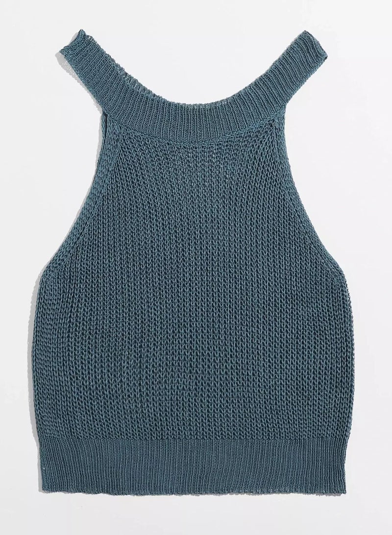Halterneck Solid Knit Top  - Image 2