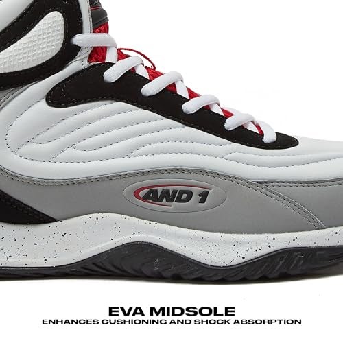 AND1 Pulse 3.0 Basketball Shoes for Men, Indoor or Outdoor, Street or Court Basketball Sneakers Men - Black, Red, or White - White/Medium Grey/Black, 10 Medium - Image 2