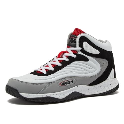AND1 Pulse 3.0 Basketball Shoes for Men, Indoor or Outdoor, Street or Court Basketball Sneakers Men - Black, Red, or White - White/Medium Grey/Black, 10 Medium - Image 1