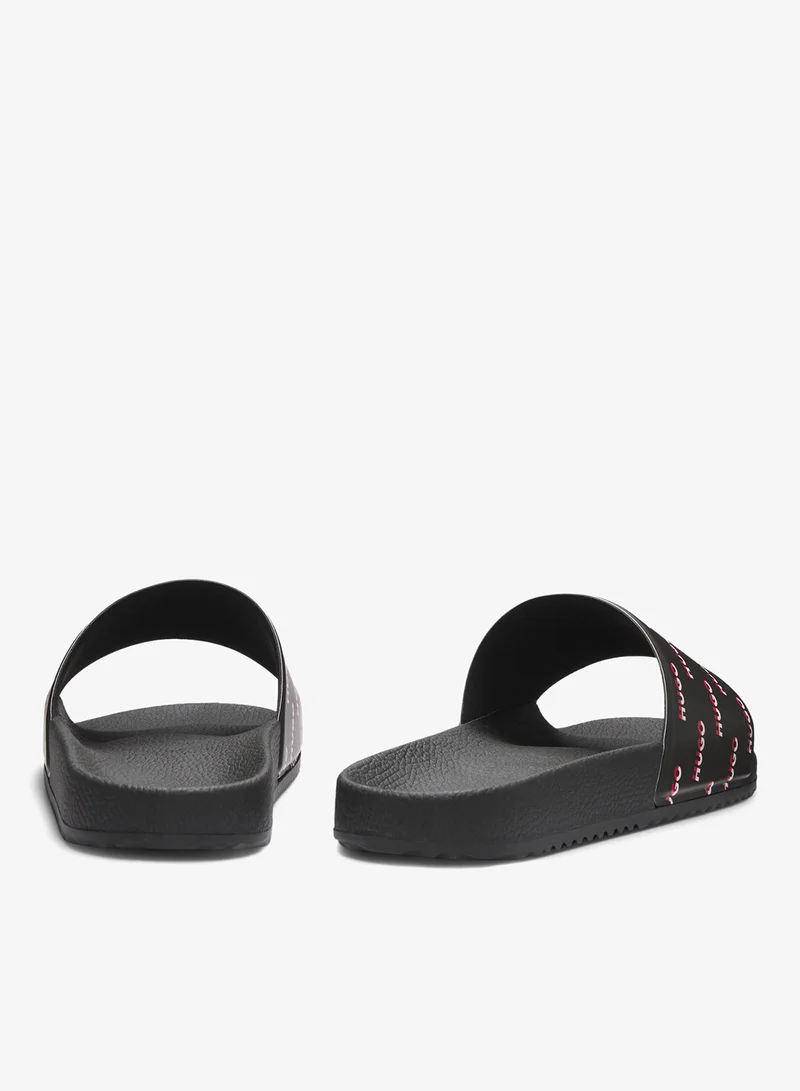 HUGO Italian-made slides with split-logo uppers