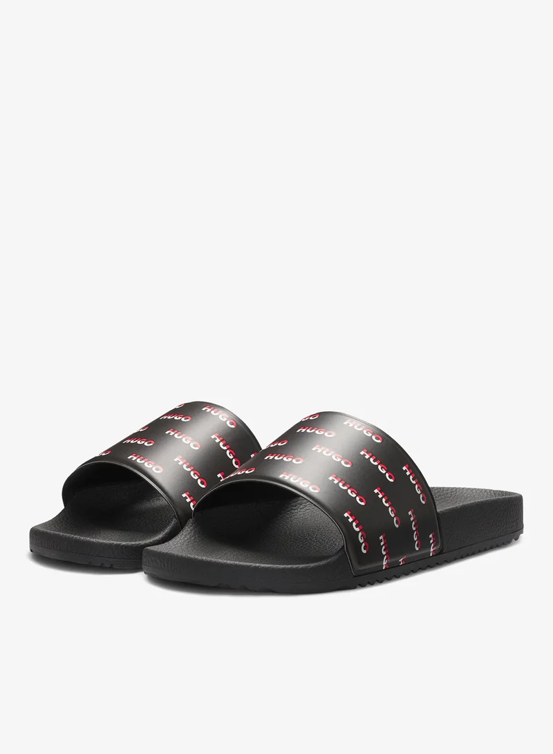 HUGO Italian-made slides with split-logo uppers