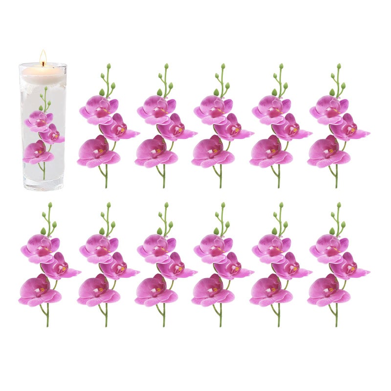 LARDUX Fake Flowers for Floating Candles Centerpiece  12 PCS Orchid Flower Stem Vase Fillers for Wedding Dinning Table Party Home Decoration  Purple