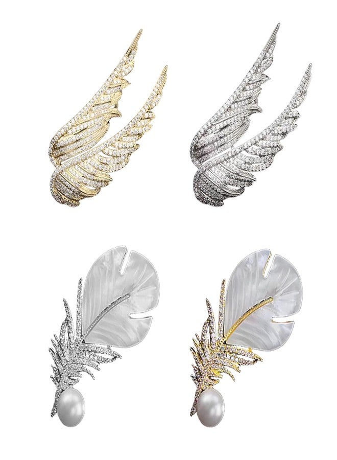 RLHRNDE 4 Pcs Rhinestone Feather Brooch Pins Set for Women Men Fashion Crystal Delicate Lapel Pins Elegant Dress Hat Bag Suit Tie Accessories Wedding Birthday Party Christmas Jewelry Gift (Feather) - Image 1