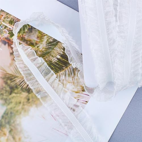 FINGERINSPIRE 11Yard/10m White Fabric Lace Trim Stretch Elastic Double Ruffle Lace Ribbon 1 inches/28mm Wide for Sewing, Dress Decoration and Gift Wrapping - Image 4