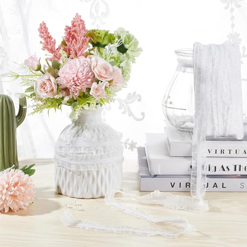 FINGERINSPIRE 11Yard/10m White Fabric Lace Trim Stretch Elastic Double Ruffle Lace Ribbon 1 inches/28mm Wide for Sewing, Dress Decoration and Gift Wrapping - Image 3