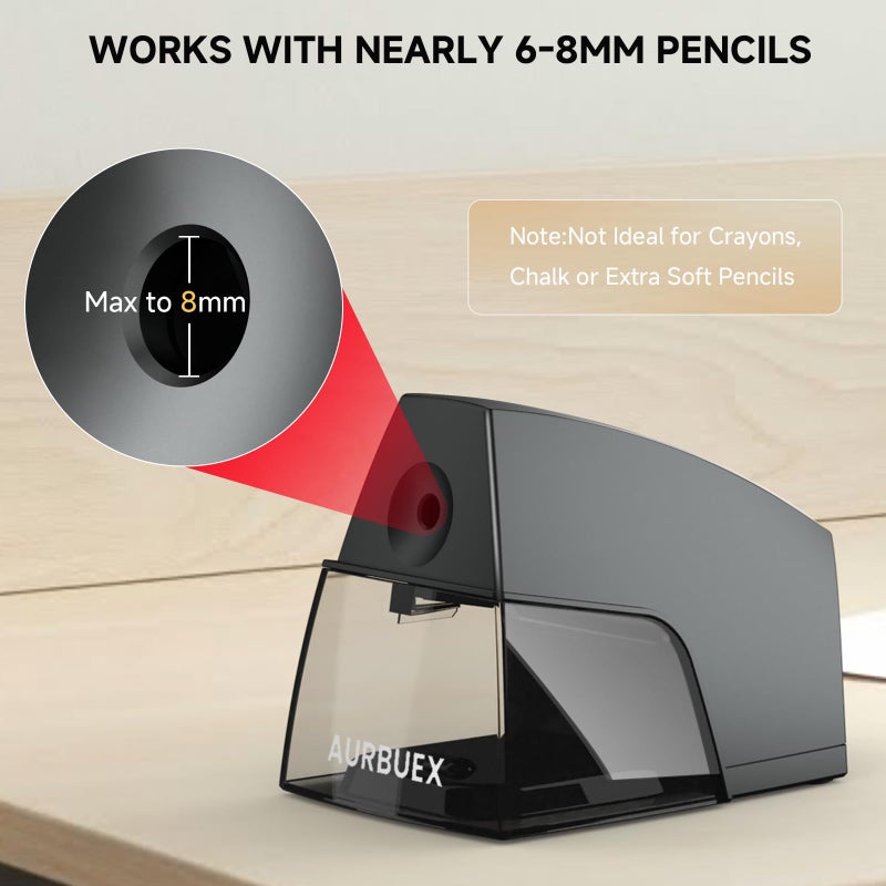 Aurbuex Electric Pencil Sharpener for 6 to 8 mm Pencils Helical Blade Fast 4 Second Sharpening Large Shavings Bin Non Slip Feet Safe Design for Classroom Office and Home(S1131) - Image 2