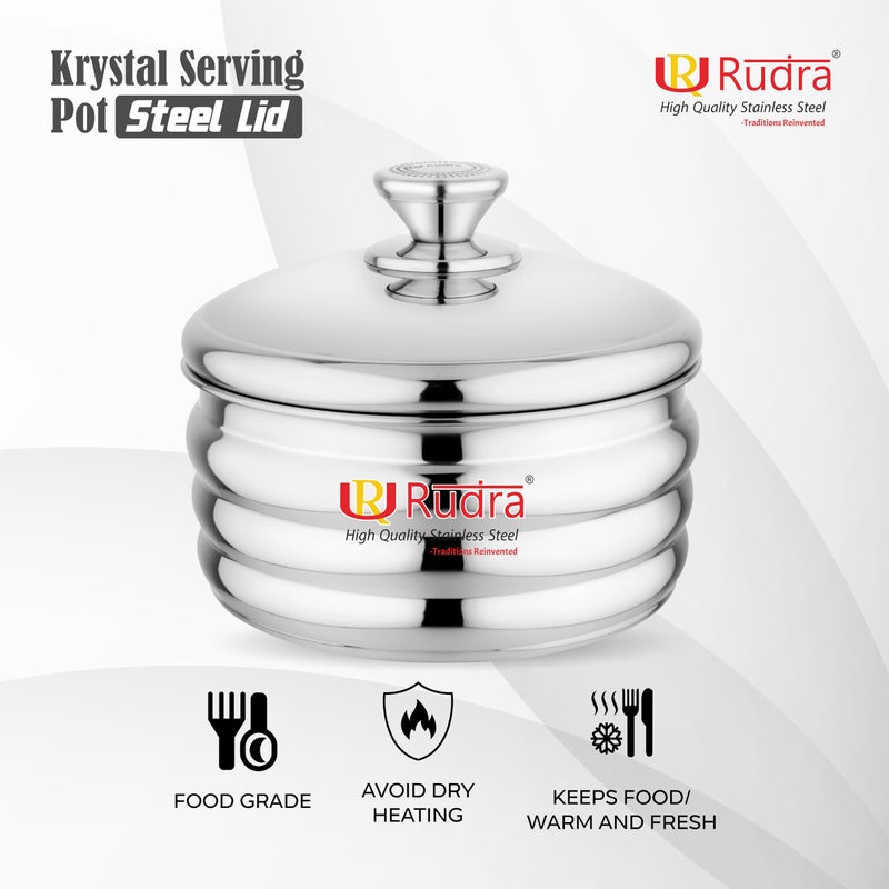 RUDRA Krystal Serving Pot | Hot & Fresh Insulated Casserole with Steel Lid & Steam Vent | BPA-Free, Food-Grade Hot Pot | Elegant & Durable Design for Home, Kitchen & Dining | Keeps Food Hot & Fresh Longer (Steel, 2000 ml) - Image 2