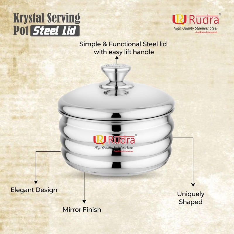 RUDRA Krystal Serving Pot | Hot & Fresh Insulated Casserole with Steel Lid & Steam Vent | BPA-Free, Food-Grade Hot Pot | Elegant & Durable Design for Home, Kitchen & Dining | Keeps Food Hot & Fresh Longer (Steel, 2000 ml) - Image 3