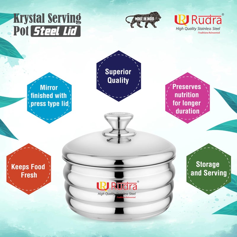 RUDRA Krystal Serving Pot | Hot & Fresh Insulated Casserole with Steel Lid & Steam Vent | BPA-Free, Food-Grade Hot Pot | Elegant & Durable Design for Home, Kitchen & Dining | Keeps Food Hot & Fresh Longer (Steel, 2000 ml) - Image 5
